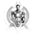 A dynamic composition featuring Iron Man and Captain America in a fierce battle, with Thor summoning lightning in the background. tattoo design idea