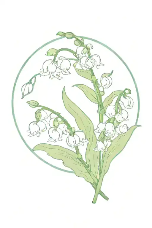 lily of the valley flowers and sweet pea flowers intertwined with a circle behind  tattoo design idea