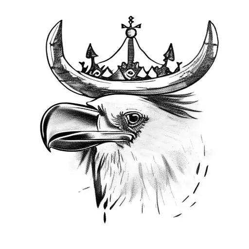 "A raven with a crown, in which one wing has a sun and the other wing has a bull's head." tattoo design idea