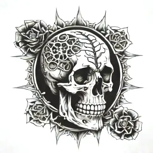 vitruvian man, da vinci skull, da vinci brain inside tattoo design idea