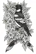 magpie and flowers  tattoo design idea