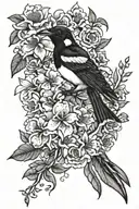 magpie and flowers  tattoo design idea