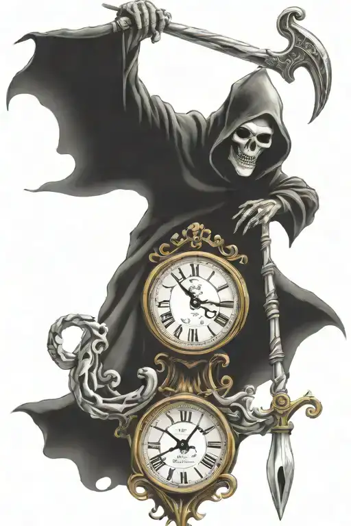 grim reaper holding clock time running out  tattoo design idea