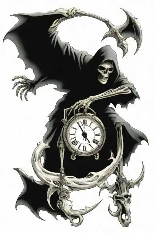 grim reaper holding clock time running out  tattoo design idea