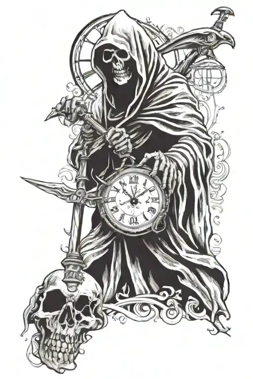 grim reaper holding clock  tattoo design idea