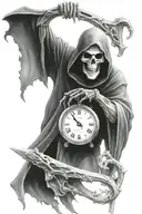 grim reaper holding clock time running out  tattoo design idea