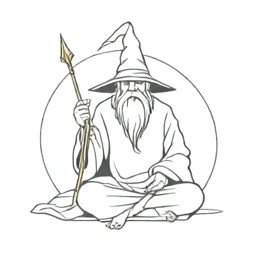 simple wizard sitting facing forward tattoo design idea