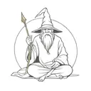 simple wizard sitting facing forward tattoo design idea