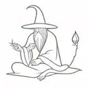 simple wizard sitting facing forward tattoo design idea