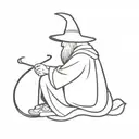 simple wizard sitting facing forward tattoo design idea