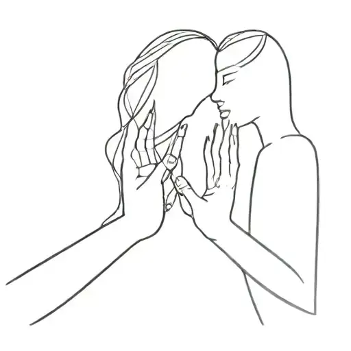 Two girls facing each other while slowly touching their hands  tattoo design idea