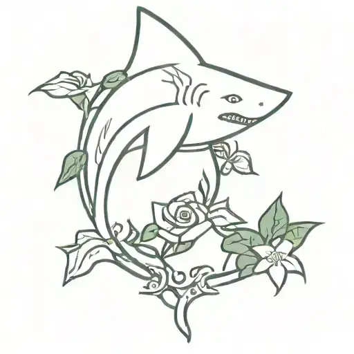 An ivy vine rose with ten bricks a shark fin and a son with a bin tattoo design idea