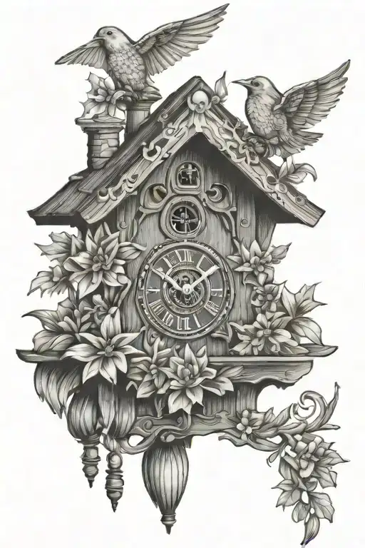 Cuckoo Clock Heavily German Influenced With Edelweiss Flowers German cottage  tattoo design idea