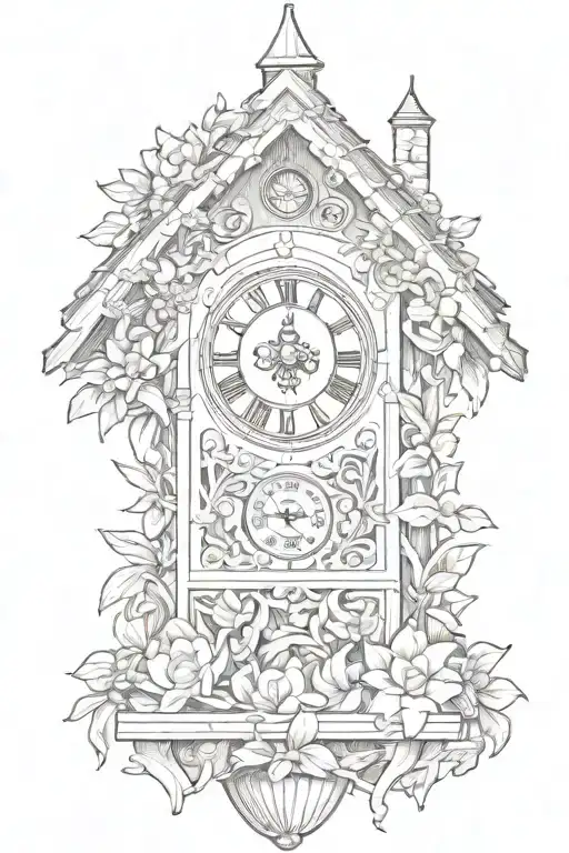 Cuckoo Clock Heavily German Influenced With Edelweiss Flowers German cottage  tattoo design idea