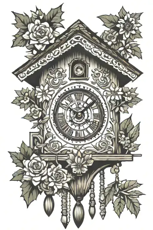 Cuckoo Clock Heavily German Influenced With Edelweiss Flowers German cottage  tattoo design idea