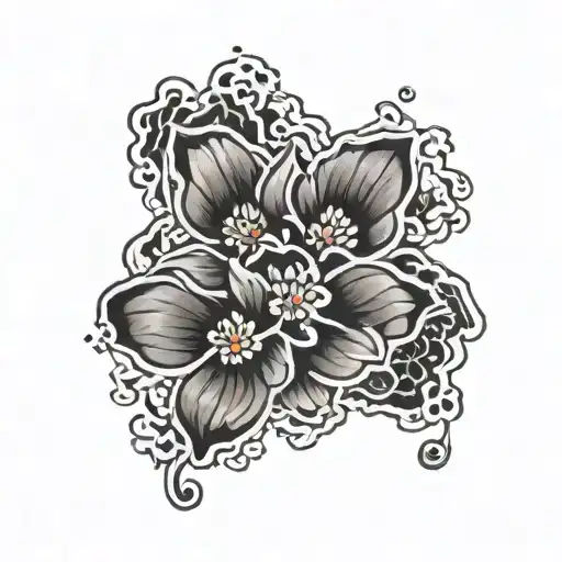 Korean flowers paw print tattoo design idea