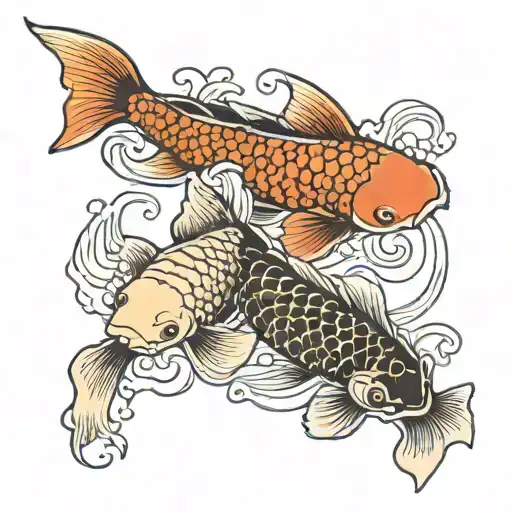 two koi fish swimming tattoo design idea