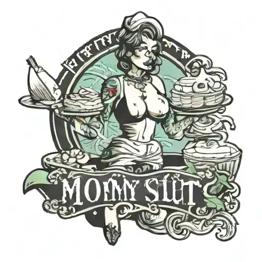 sexy baker milf with the writing "Mommy Slut For M" tattoo design idea