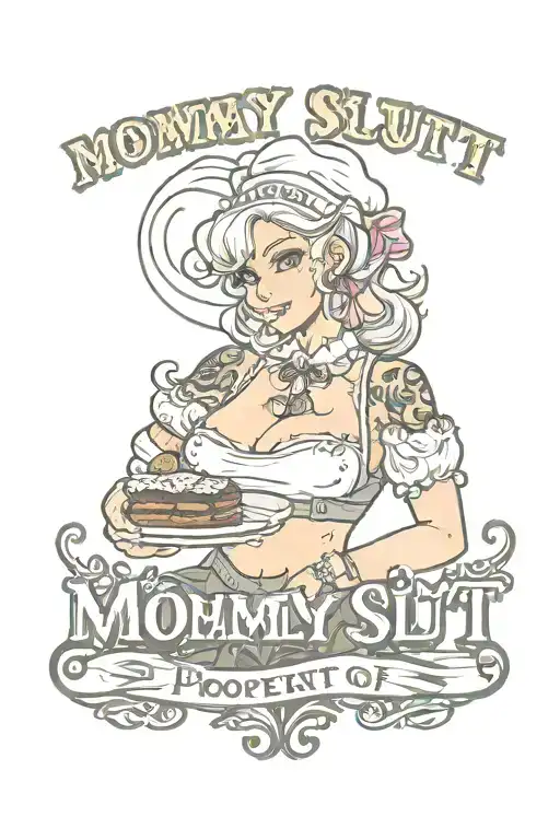 sexy baker milf with the writing "Mommy Slut" and "property of M" tattoo design idea