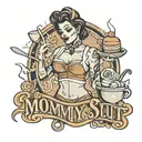 sexy baker milf with the writing "Mommy Slut For M" tattoo design idea