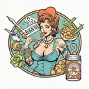 sexy baker milf with the writing "Mommy Slut For M" tattoo design idea