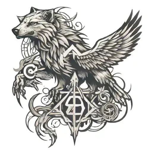 A Linkin Park inspired tattoo featuring their iconic logo with a wolf and eagle incorporated into the design tattoo design idea