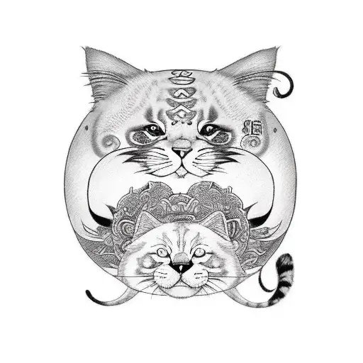 cat and panda hugging yin &yang tattoo design idea