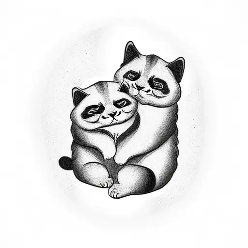 cat and panda hugging as yin & yang tattoo design idea