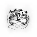 cat and panda hugging yin &yang tattoo design idea