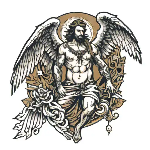 444 men tattoo with angels? tattoo design idea