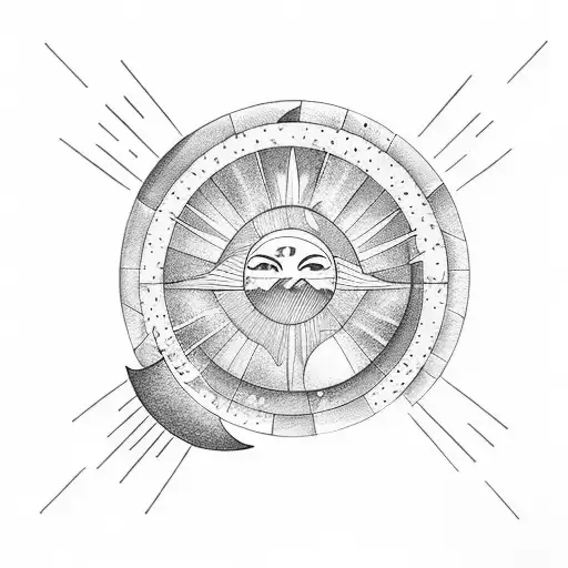 circle: half moon and half sun. Draw sunbeams on the sun half and little stars on the moon half tattoo design idea
