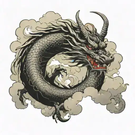 Dragon floating in the clouds tattoo design idea