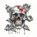 Black Gold Silver Broken decrepit Crystal Skull missing the jaw bone dripping in blood and melting downwards. tattoo design idea