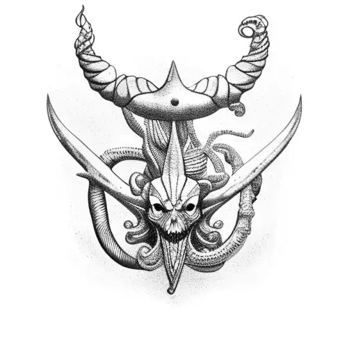 Triton and sea creatures  tattoo design idea