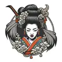 geisha with oni mask split in half tattoo design idea