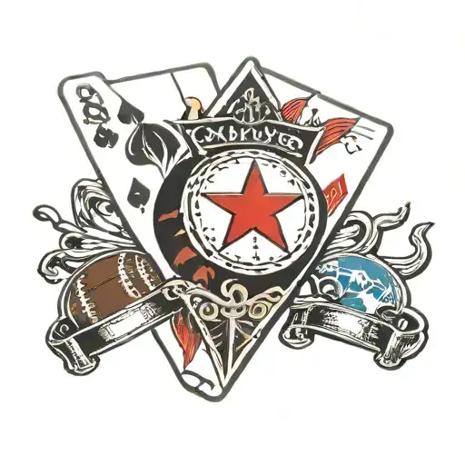 2 poker cards and the football Dallas cowboys star tattoo design idea