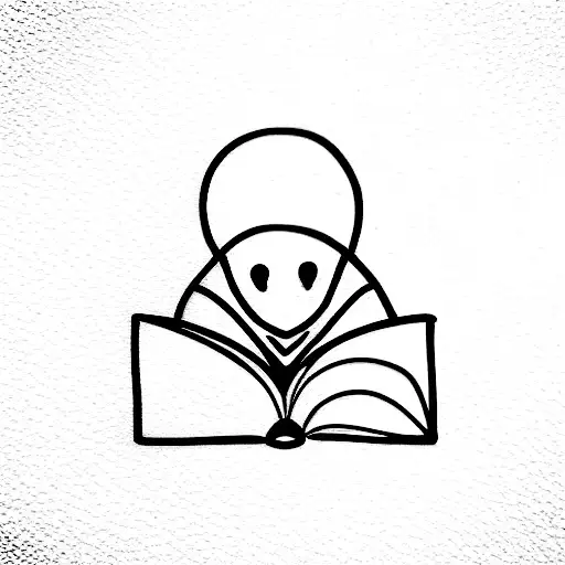 Minimalist tattoo, ghost reading a book tattoo design idea