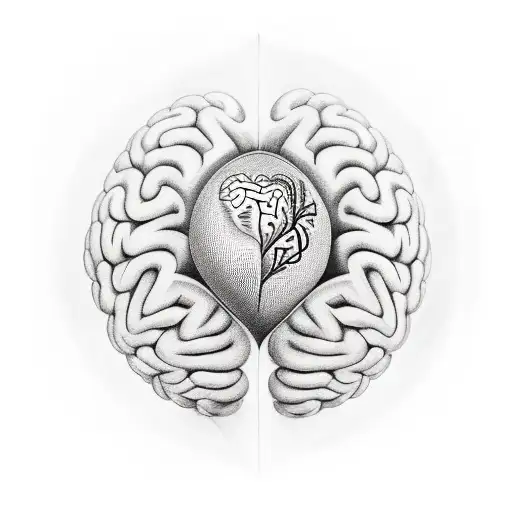 A surreal tattoo featuring a dreamlike representation of a brain, with the lungs and heart positioned underneath, all enclosed by a stethoscope incorporating a small nursing symbol in a unique spot. tattoo design idea