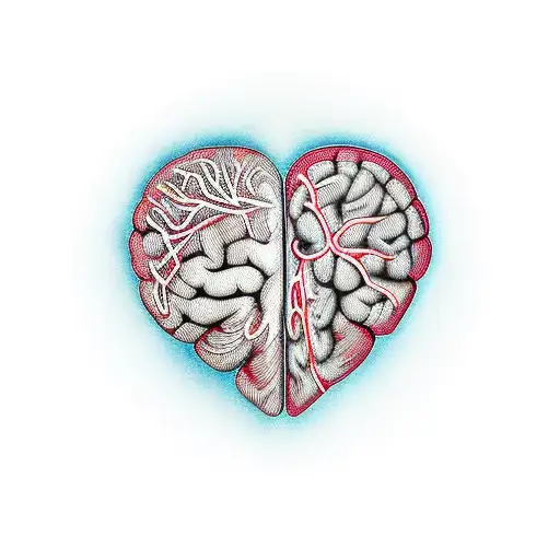 A realistic tattoo featuring a detailed brain, with the lungs and heart positioned below, all encompassed by a stethoscope adorned with a small nursing symbol in any location. tattoo design idea