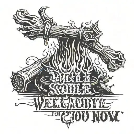 dark souls bonfire with text"well is goodbye for now be safe don't you go hollow now" tattoo design idea