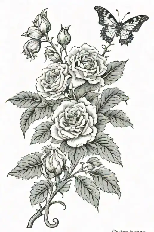 rose, carnation, olive branch, iris, above tiles from the Alhambra, Granada tattoo design idea