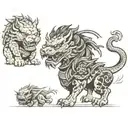 foo dog and samurai with dragon tattoo design idea