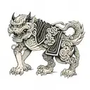 foo dog and samurai with dragon tattoo design idea