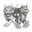 foo dog and samurai with dragon tattoo design idea