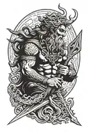 Poseidon holding trident surrounded tattoo design idea