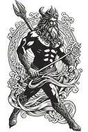 Poseidon holding trident surrounded tattoo design idea