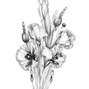 august birth flower gladiolus and poppy bouquet tattoo design idea