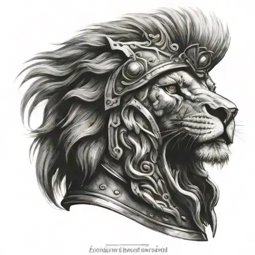 lion and gladiator helmet tattoo design idea