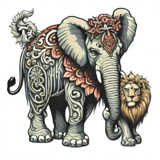 elephant and lion  tattoo design idea