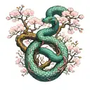 Jörmungandr wrapped around cherry blossom tree in the center of the earth in color tattoo design idea